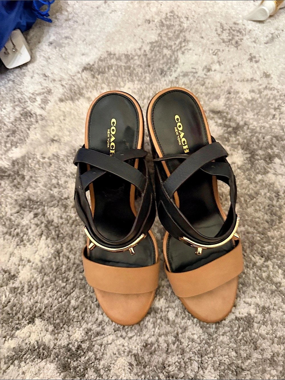 Coach Color Block Heel Sandals Black & Brown US 7
